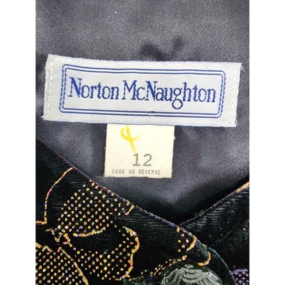 Vintage Norton McNaughton Velvet Collarless Jacket Size 12 Black Gold Glitter - Picture 3 of 6